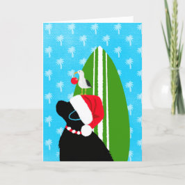 Santa Black Lab Surfboard Hunde Weihnachtskarte Dankeskarte