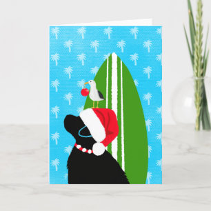 Santa Black Lab Surfboard Hunde Weihnachtskarte Dankeskarte