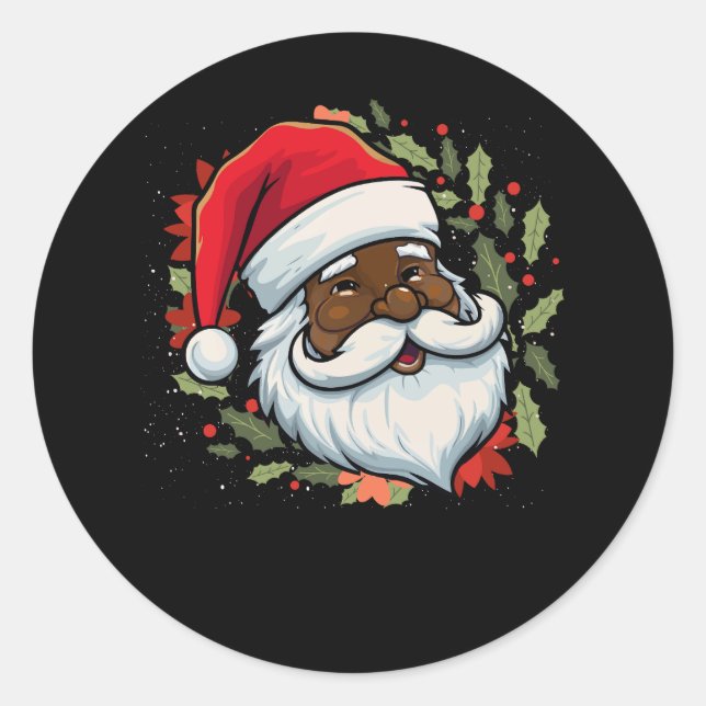 Santa Black Men African American Frohe Weihnachten Runder Aufkleber (Vorderseite)