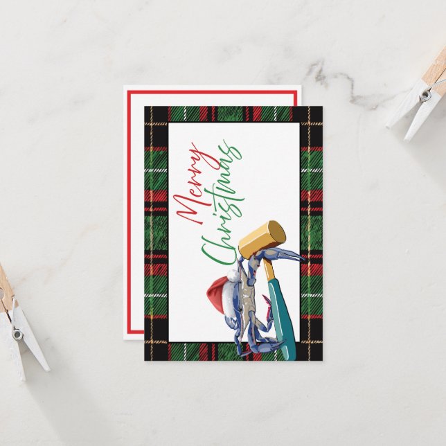 Santa Blue Crab mit Mallet Christmas Card Custom Karte (Vorderseite/Rückseite Beispiel)
