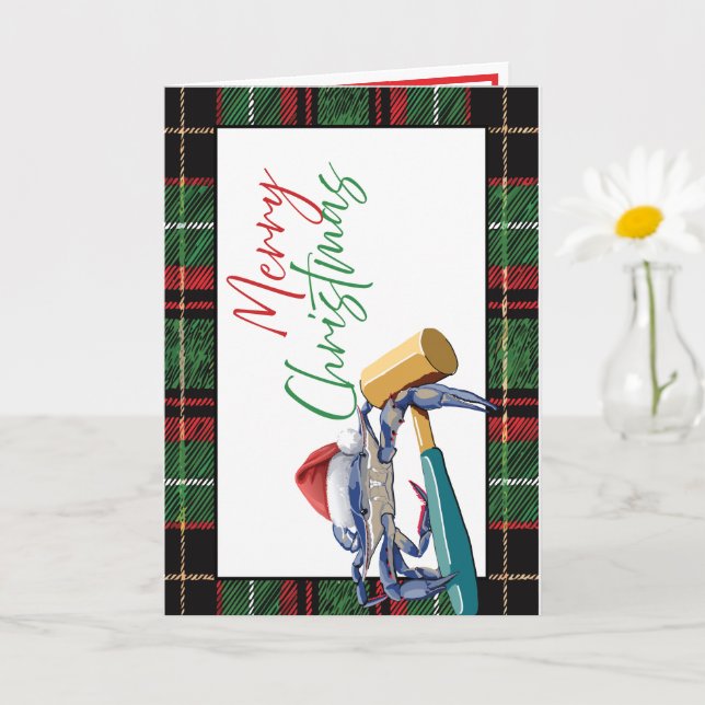 Santa Blue Crab mit Mallet Christmas Card Custom Karte (Kleine Pflanze)
