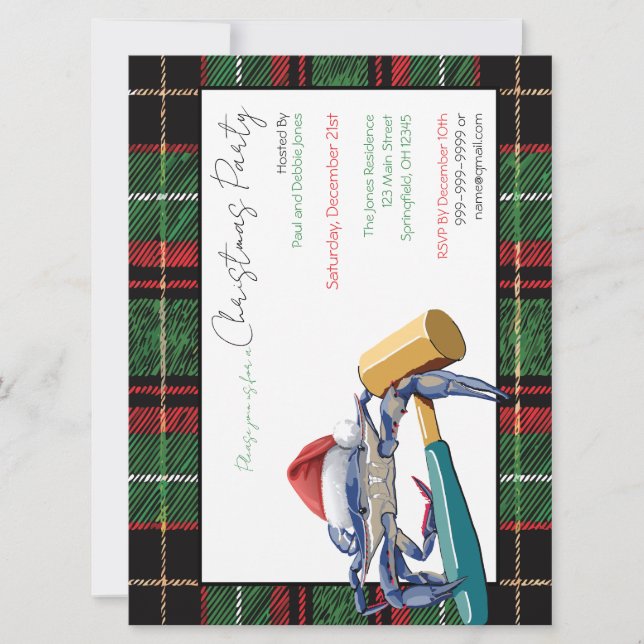 Santa Blue Crab mit Mallet Christmas Party Custom Einladung (Vorderseite)