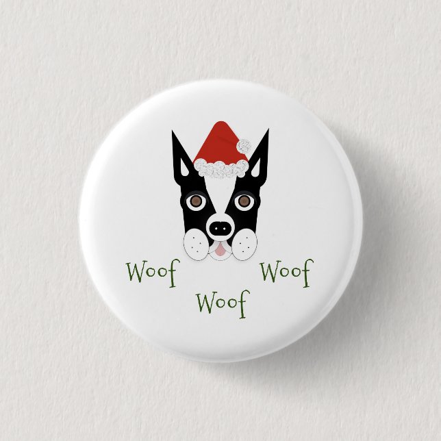 Santa Boston Terrier Button (Vorderseite)