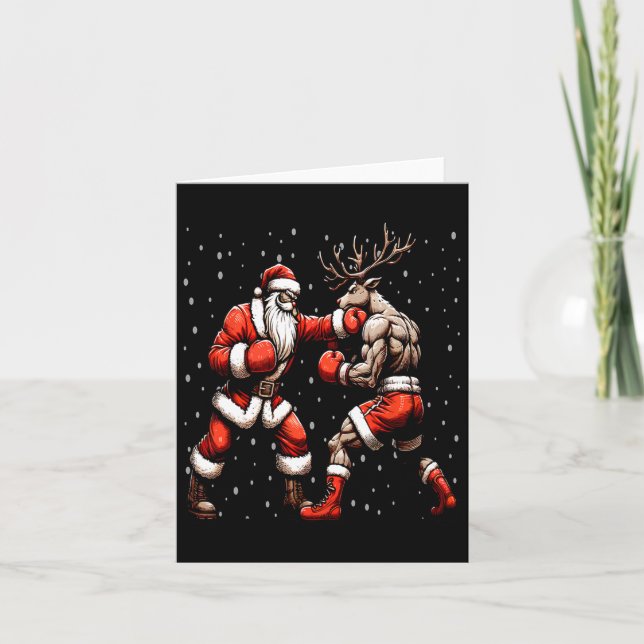 Santa Boxing Rentier Weihnachtssüßer Karte (Vorderseite)