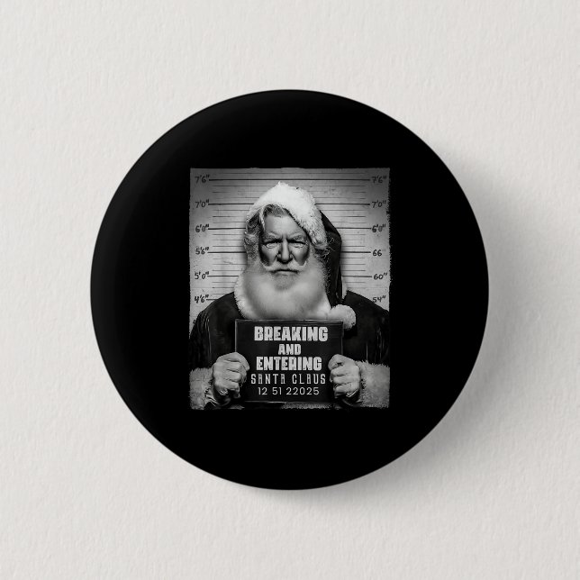 Santa Breaking Entering Mugshot Funny Christmas Ho Button (Vorderseite)