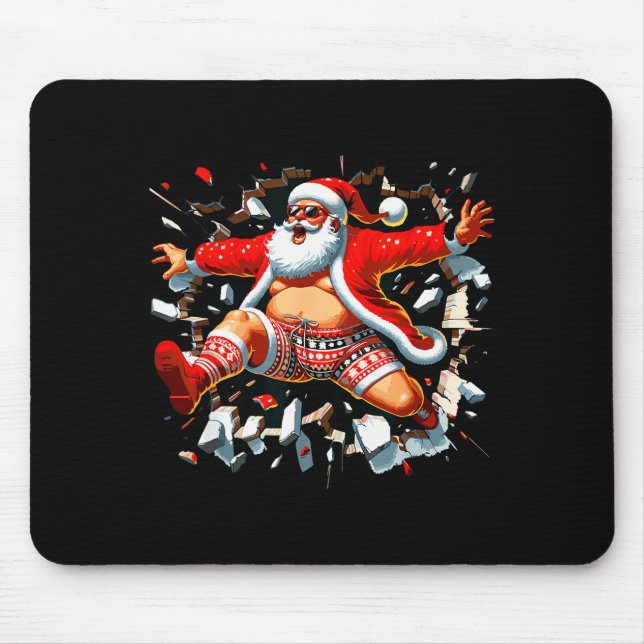 Santa Breaking Through Wall Xmas In July Boys Ugly Mousepad (Vorne)