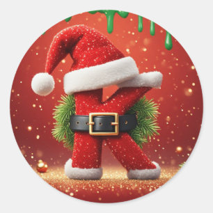 Santa-Brief K mit Kiefern-Kranz Weihnachtsglanz 🎅 Runder Aufkleber