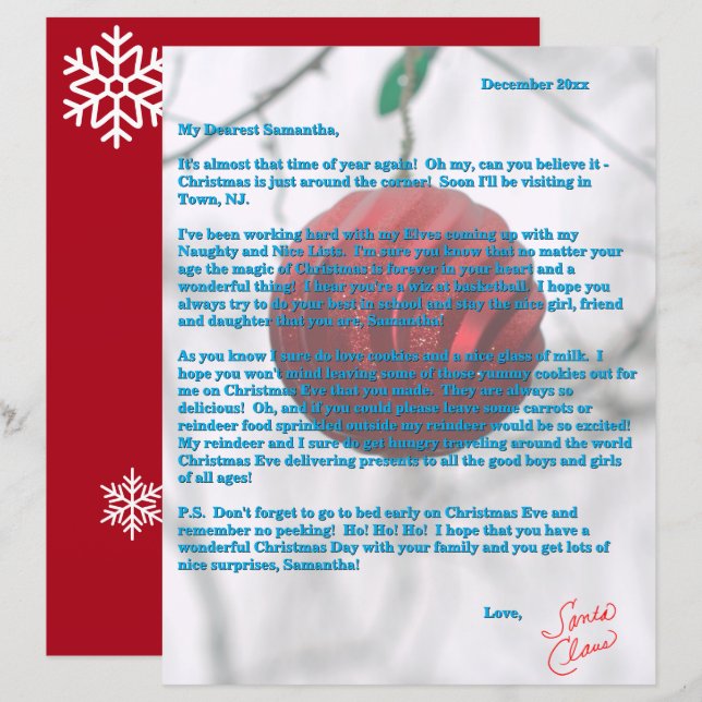 Santa-Brief Roter Schmuck Schneeflocken (Vorne/Hinten)