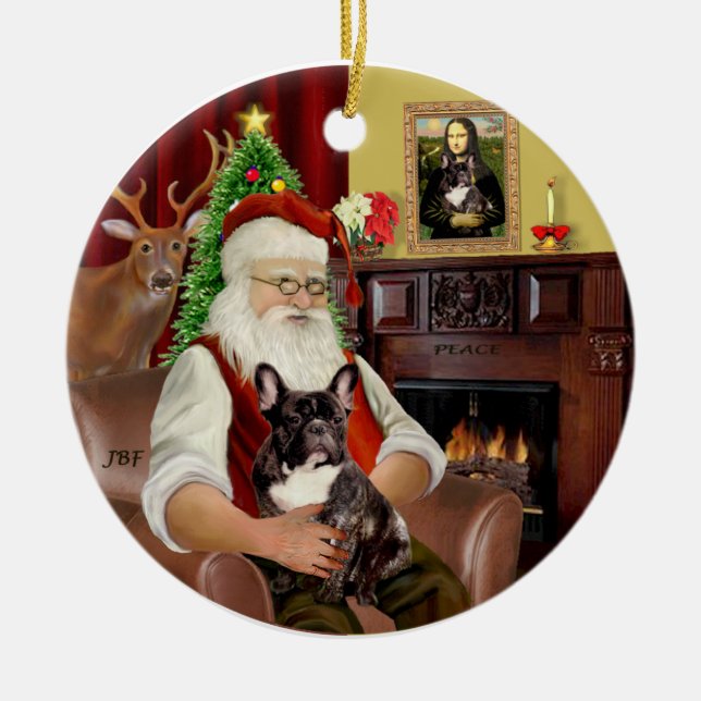 Santa Brindle French Bulldog Keramik Ornament (Vorne)