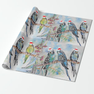 Santa Budgie Budgies Blumenmuster Papier Geschenkpapier