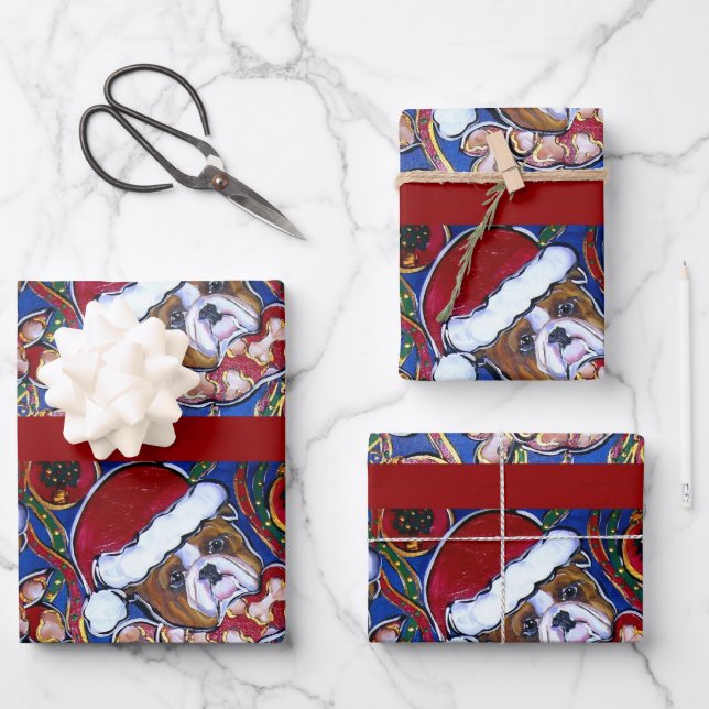 SANTA BULLDOG GESCHENKPAPIER SET (Vorderseite)