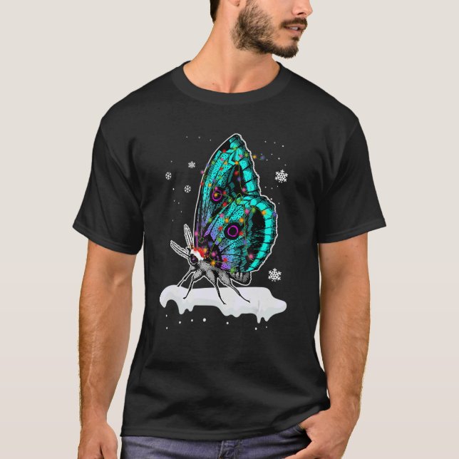 Santa Butterfly Animal Christmas Lights Weihnachte T-Shirt (Vorderseite)