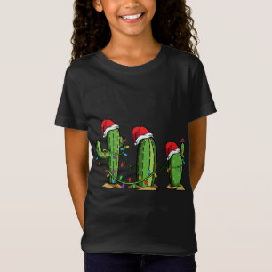 Santa Cactus Christmas Lights Funny Family T-Shirt