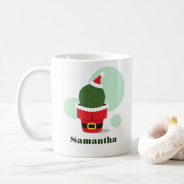 Santa Cactus Name Christmas Kaffeetasse (Mit Donut)
