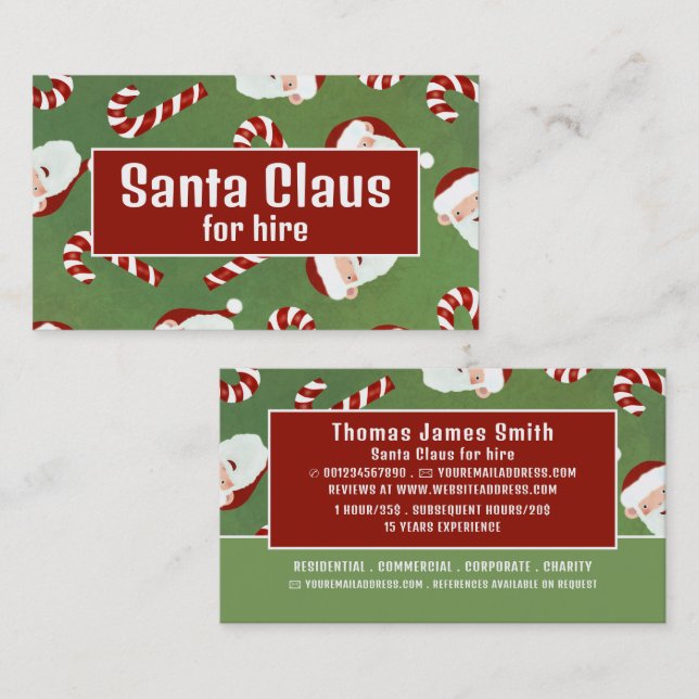 Santa Candy, Santa Claus Entertainer Visitenkarte (Vorne/Hinten)