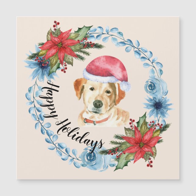 Santa Cap Gelbe Labrador Holiday Magnetkarte (Vorderseite)