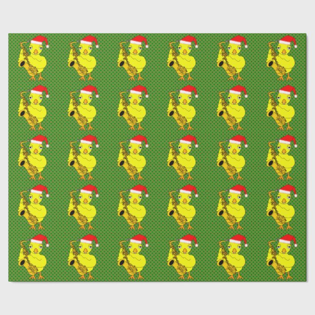 Santa Cap Saxophone Chick Geschenkpapier (Saum)