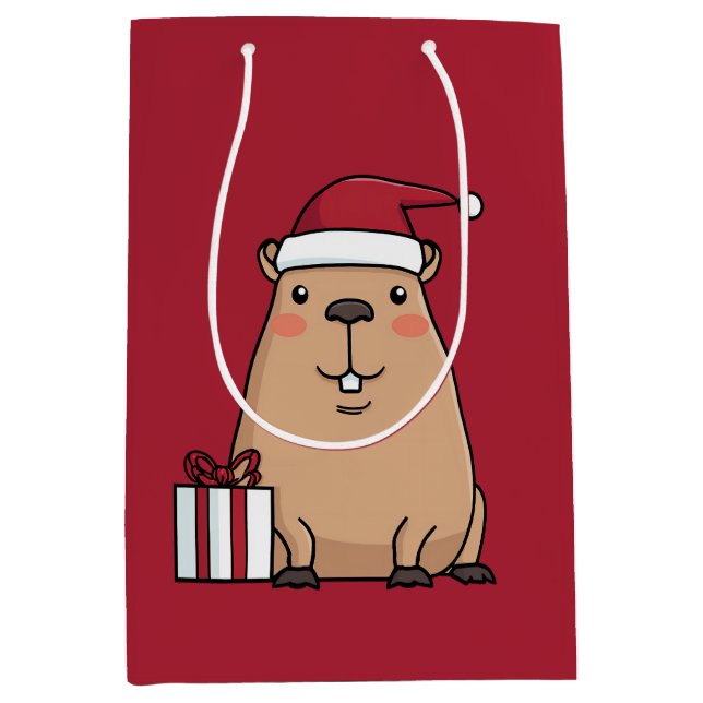Santa Capybara Mittlere Geschenktüte (Vorderseite)