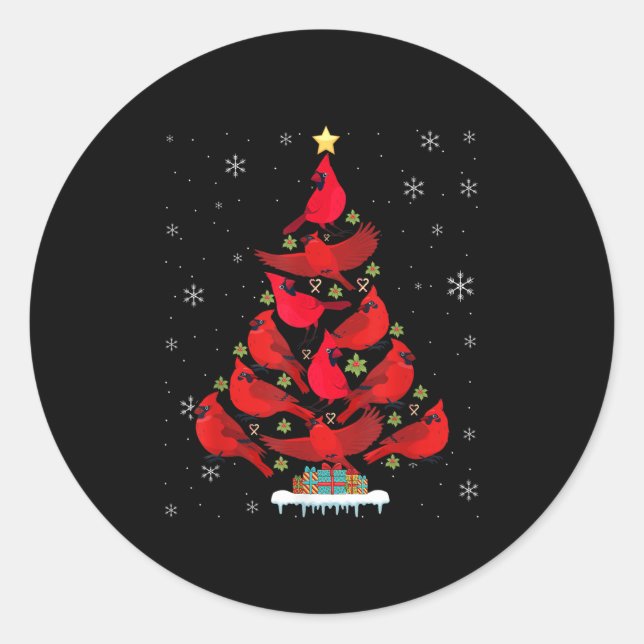 Santa Cardinal Bird Christmas Tree Christmas Light Runder Aufkleber (Vorderseite)