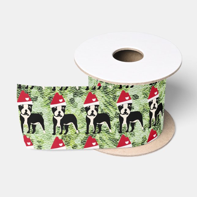 Santa Cartoon Boston Terrier Satinband (Spule)