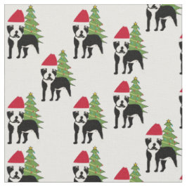 Santa Cartoon Boston Terrier Stoff