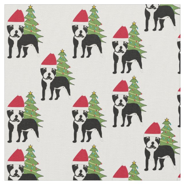 Santa Cartoon Boston Terrier Stoff (Nahaufnahme)