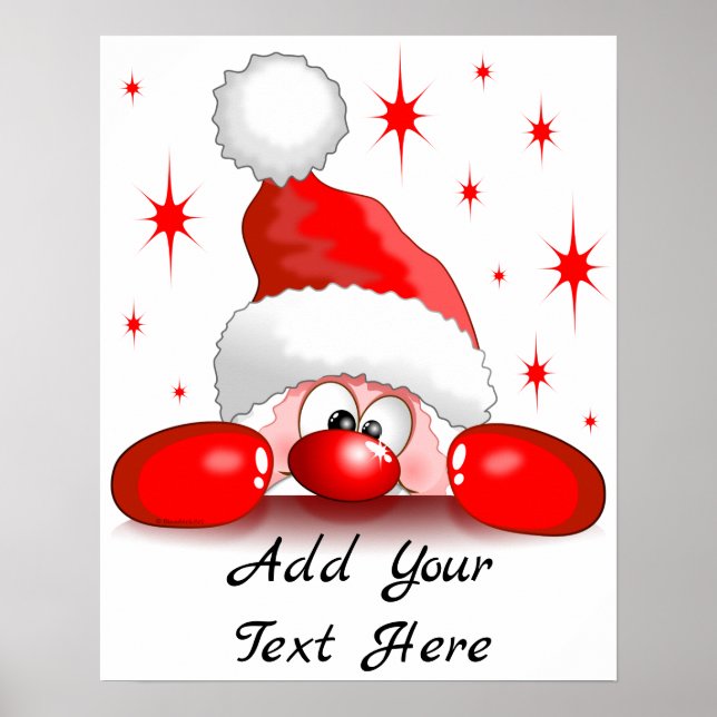 Santa Cartoon Niedlich Peeking Character © Bluedar Poster (Vorne)