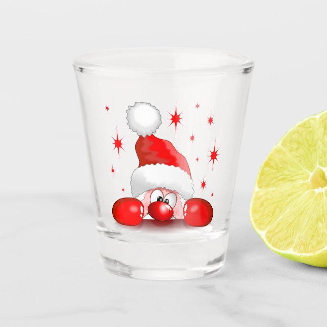 Santa Cartoon Niedlich Peeking Character © Bluedar Schnapsglas (Vorderseite)