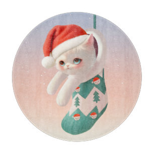 Santa Cat: Bao Bao in Christmas Stocking Kunst Schneidebrett