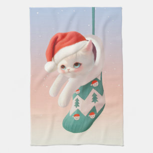 Santa Cat: Bao Bao in Weihnachtsstrumpf-Kunst Geschirrtuch