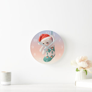 Santa Cat: Bao Bao in Weihnachtsstrumpf Kunst Runde Wanduhr