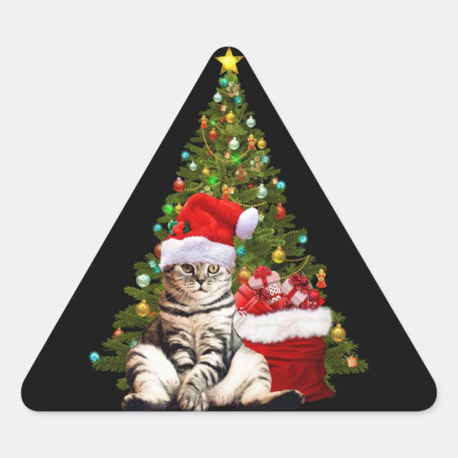 Santa Cat Dreieckiger Aufkleber (Vorderseite)