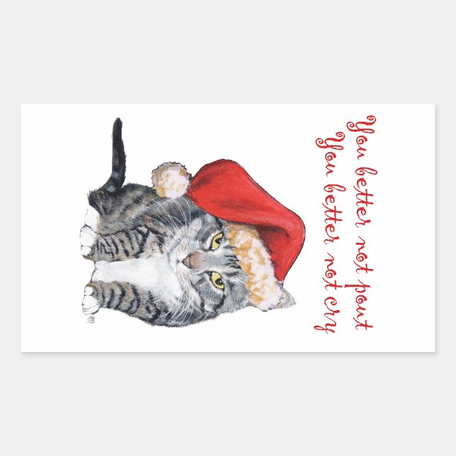 Santa Cat - Du solltest besser nicht ausgehen! Rechteckiger Aufkleber (Vorderseite)