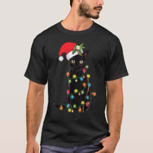 Santa Cat hat sich in den Weihnachtsbaumleuchten H T-Shirt