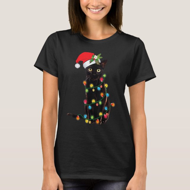 Santa Cat hat sich in den Weihnachtsbaumleuchten H T-Shirt (Vorderseite)