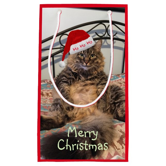 Santa Cat Ho Ho Ho Kleine Geschenktasche Kleine Geschenktüte (Vorderseite)