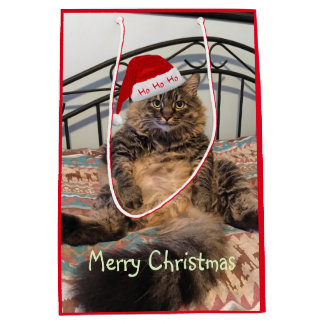 Santa Cat Ho Ho Ho Medium Geschenktasche Mittlere Geschenktüte