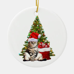 Santa Cat Keramik Ornament