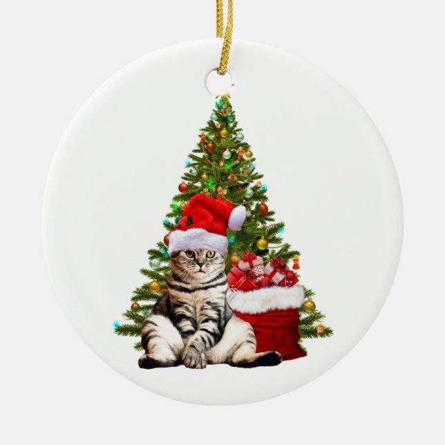 Santa Cat Keramik Ornament (Vorne)