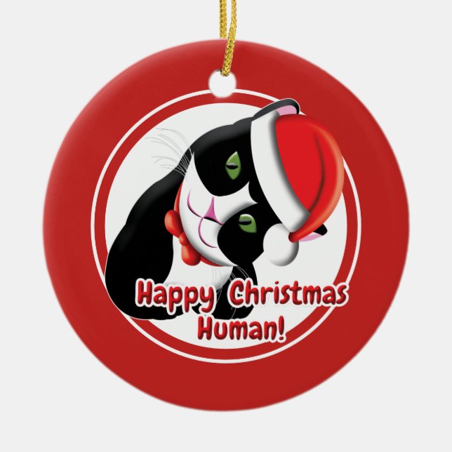 Santa Cat Keramik Ornament (Vorne)