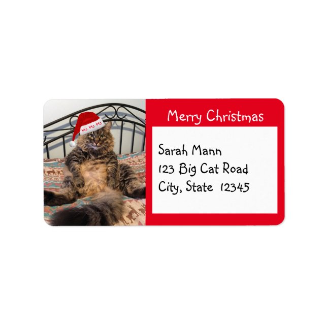 Santa Cat Merry Christmas Address Labels Adressaufkleber (Vorne)