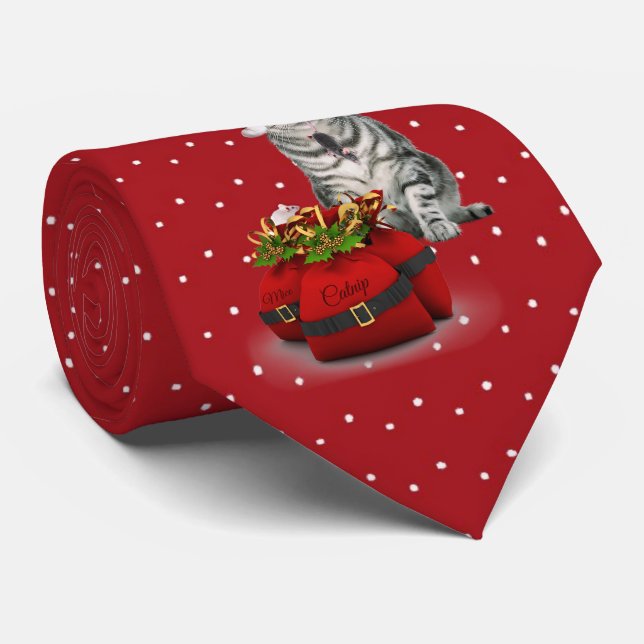 Santa Cat mit Rot-Weiß-Punkt Krawatte (Gerollt)