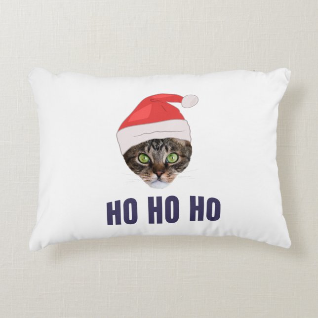 Santa Cat mit Weihnachtsmannmütze, Ho Ho ho Einlad Dekokissen (Vorderseite)