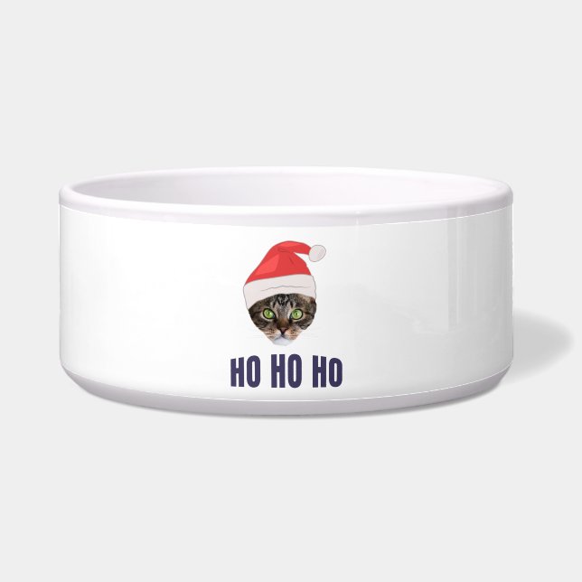 Santa Cat mit Weihnachtsmannmütze, Ho Ho ho Einlad Napf (Vorderseite)