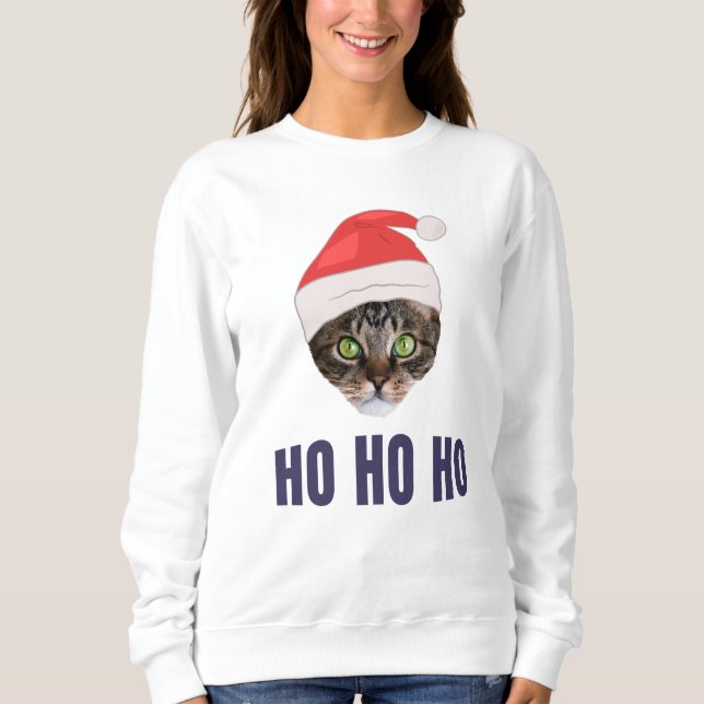 Santa Cat mit Weihnachtsmannmütze, Ho Ho ho Einlad Sweatshirt (Vorderseite)