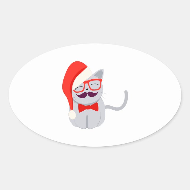 Santa Cat Ovaler Aufkleber (Vorderseite)