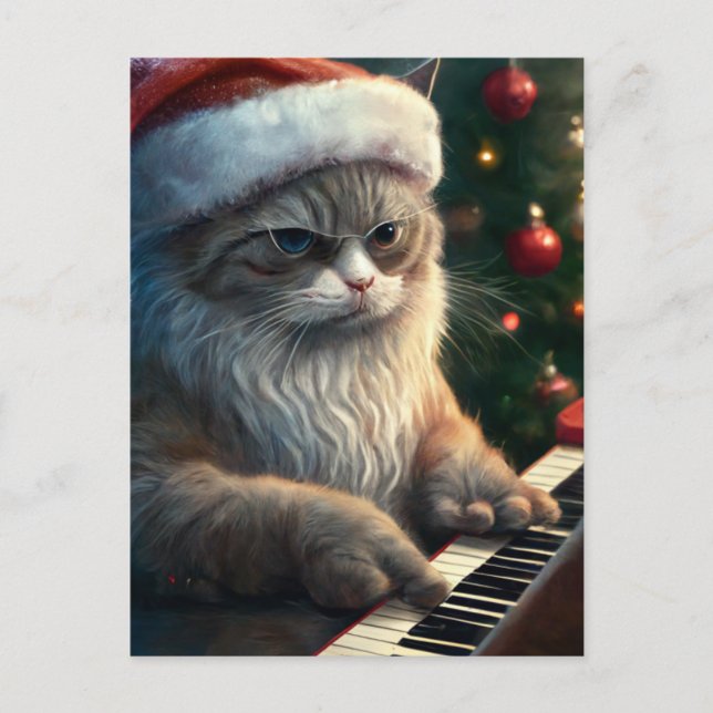 Santa Cat Plays Piano Postkarte (Vorderseite)