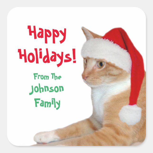 Santa Cat Quadratischer Aufkleber (Vorderseite)