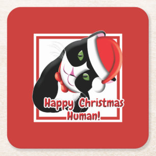Santa Cat Rechteckiger Pappuntersetzer