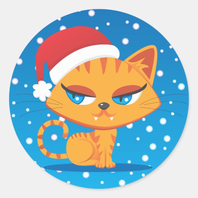 Santa Cat Runder Aufkleber (Vorderseite)